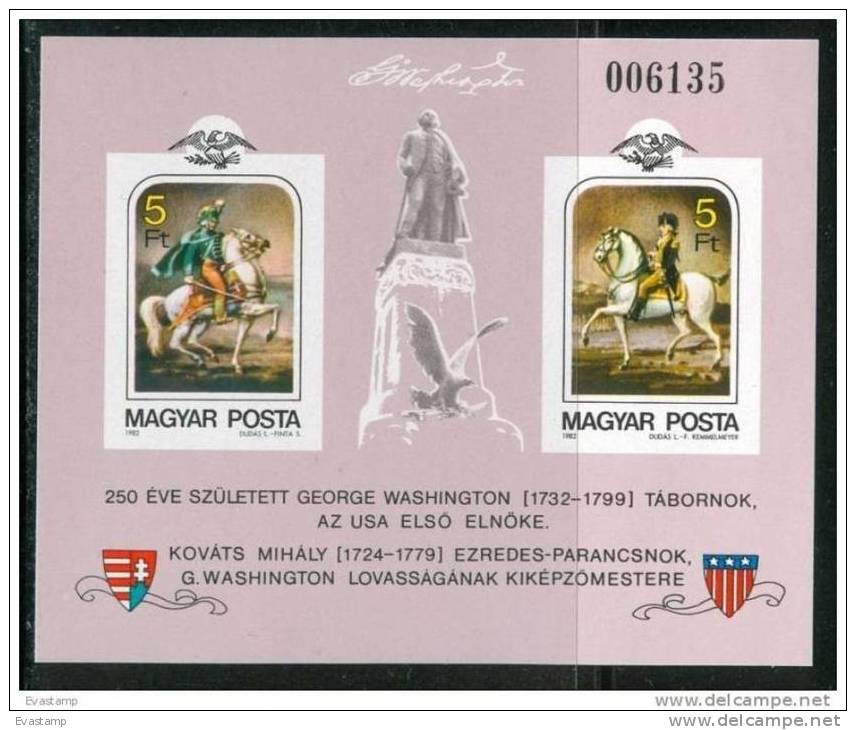 HUNGARY-1982.Imperforated Souvenir Sheet-Washington MNH!CV 25$ Mi Bl.158B - Unused Stamps