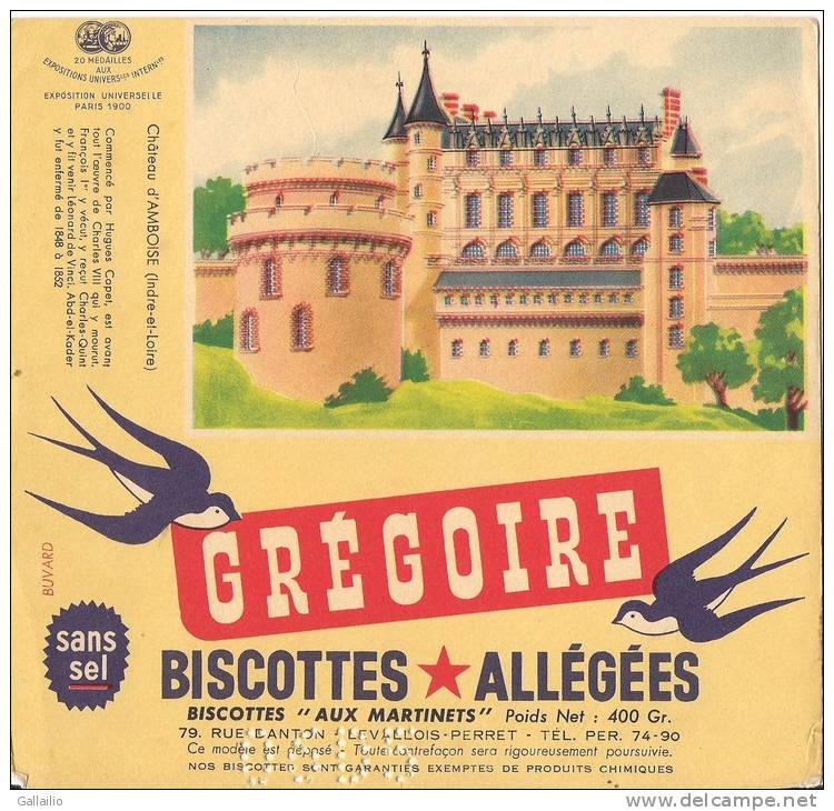 GREGOIRE  BISCOTTES ALLEGEES  CHATEAU D'AMBOISE  INDRE ET LOIRE - Biscottes