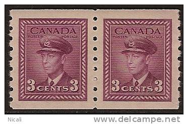 CANADA 1942 3c KGVI Coil Pair SG 392 UNHM NC172 - Unused Stamps