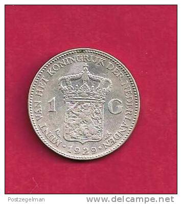 NEDERLAND 1929,  Circulated Coin, XF, 1 Gulden 0.720 Silver Wilhelmina KM161.1, C90.084 - Monnaies D'or Et D'argent