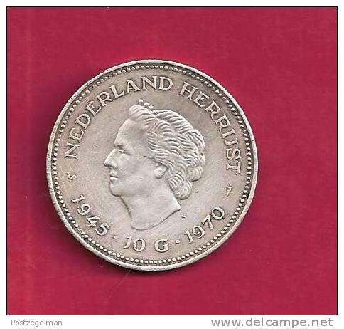 NEDERLAND 1970,  Circulated Coin, XF, 10  Gulden "Nederland Herrijst" 0.720 Silver Juliana  C90.090 - Monedas En Oro Y Plata