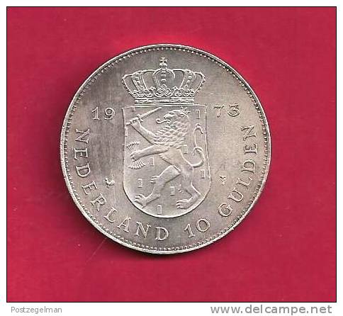 NEDERLAND 1973  Circulated Coin, XF, 10  Gulden "Jubilee,  0.720 Silver Juliana  C90.092 - Zilveren En Gouden Munten
