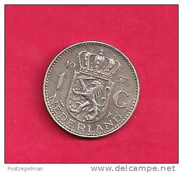 NEDERLAND 1957,  Circulated Coin, XF, 1 Gulden ,  0.720 Silver Juliana  Km184 C90.098 - Zilveren En Gouden Munten