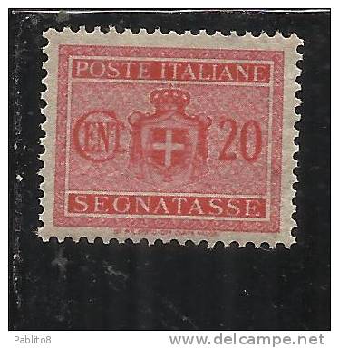 ITALY KINGDOM ITALIA REGNO 1945 LUOGOTENENZA SENZA FILIGRANA MNH CENT. 20 OTTIMA CENTRATURA - Taxe