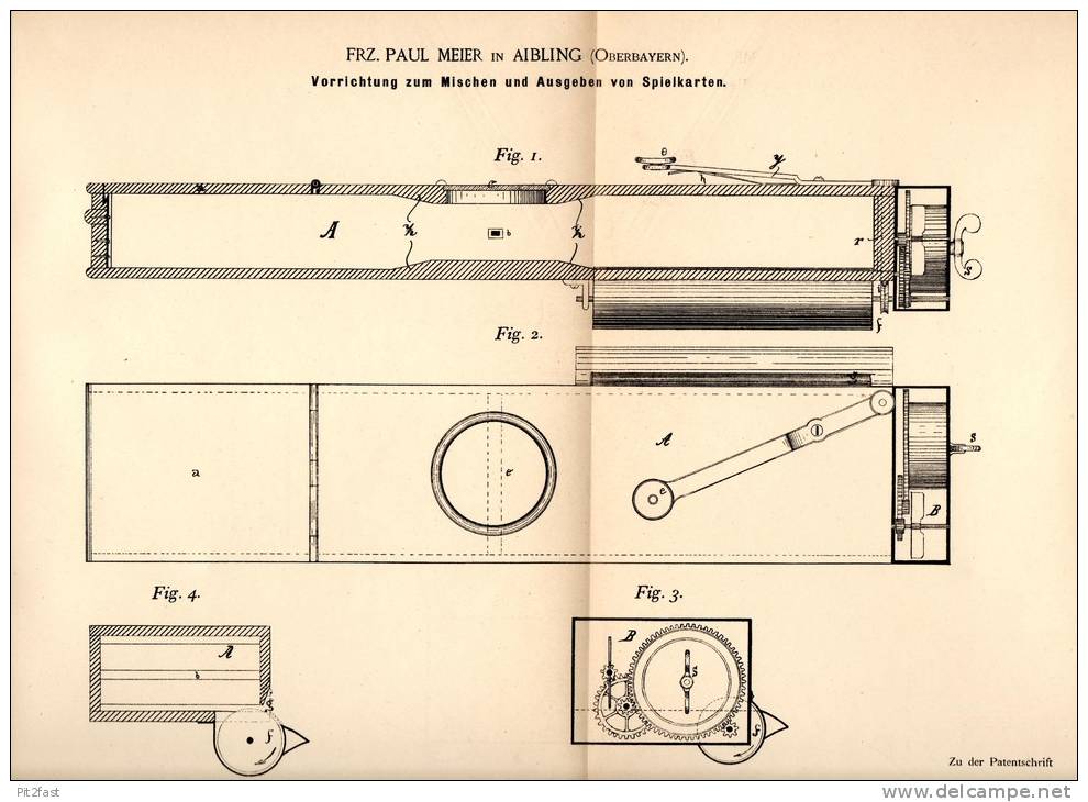 Original Patentschrift - F. Meier In Aibling , 1892, Spielkarten - Mischapparat , Ausgeber , Karten , Skat , Kartenspiel - Toy Memorabilia