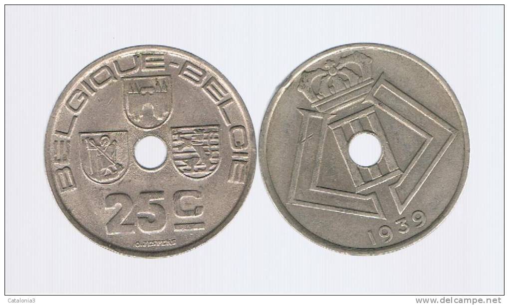 BELGIUM - BELGICA -  25  Centimes  1939  KM114 - 25 Centimes