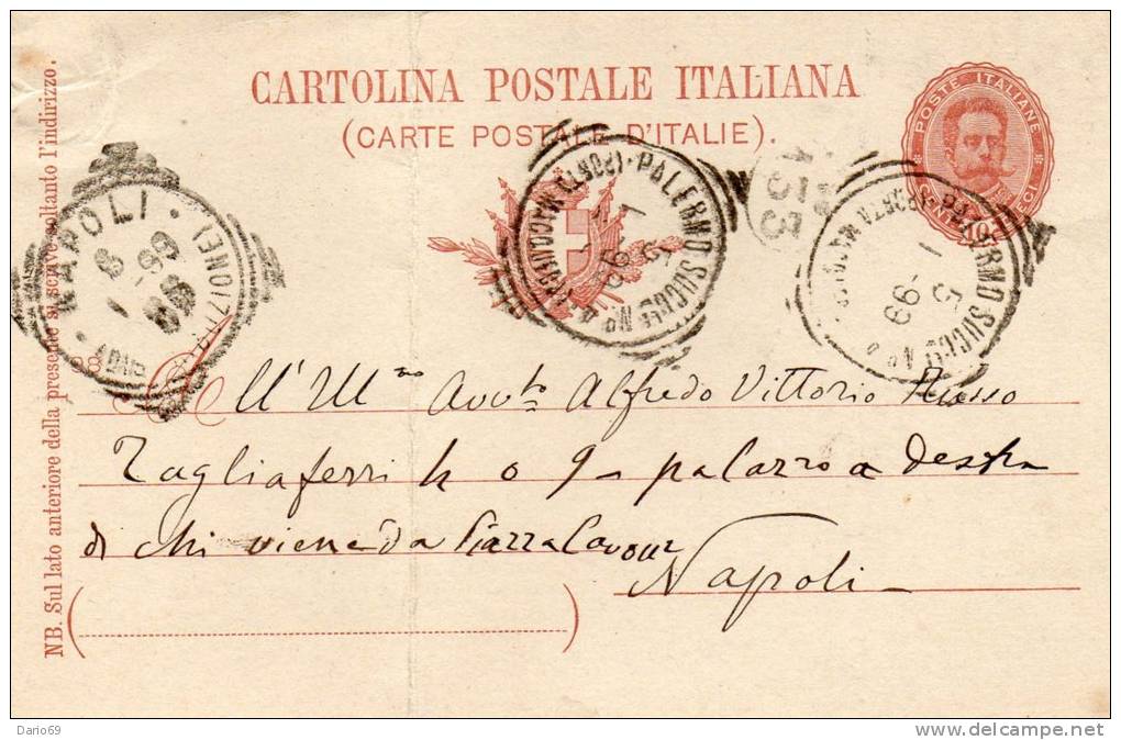 1899 CARTOLINA CON ANNULLO PALERMO PORTO - Stamped Stationery
