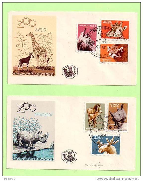 F.D.C. BELGIQUE Yvert 1182 / 7  - ZOO ANTWERPEN - FAUNE - 2 Enveloppes - 1961-1970