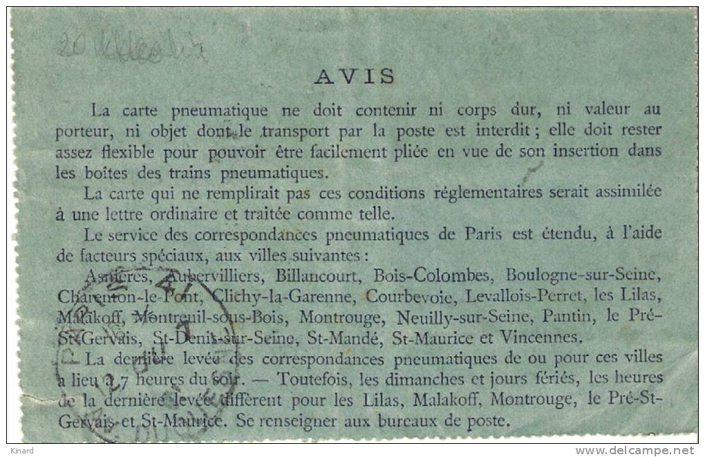 CARTE PNEUMATIQUE.30cts Violet ..1910.. CLPPR P1.  16 Lignes , 20 Localités.. - Pneumatic Post