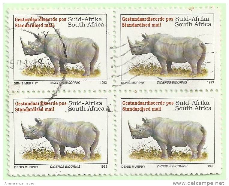 TIMBRES - STAMPS - AFRIQUE DU SUD - ANIMAUX ET FAUNE - RHINOCÉROS - 4 TIMBRES OBLITÉRÉ - Rhinoceros