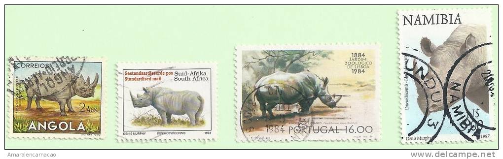 TIMBRES - STAMPS - ANIMAUX ET FAUNE - RHINOCÉROS - TIMBRES PLUSIERS OBLITÉRÉ - Rhinoceros