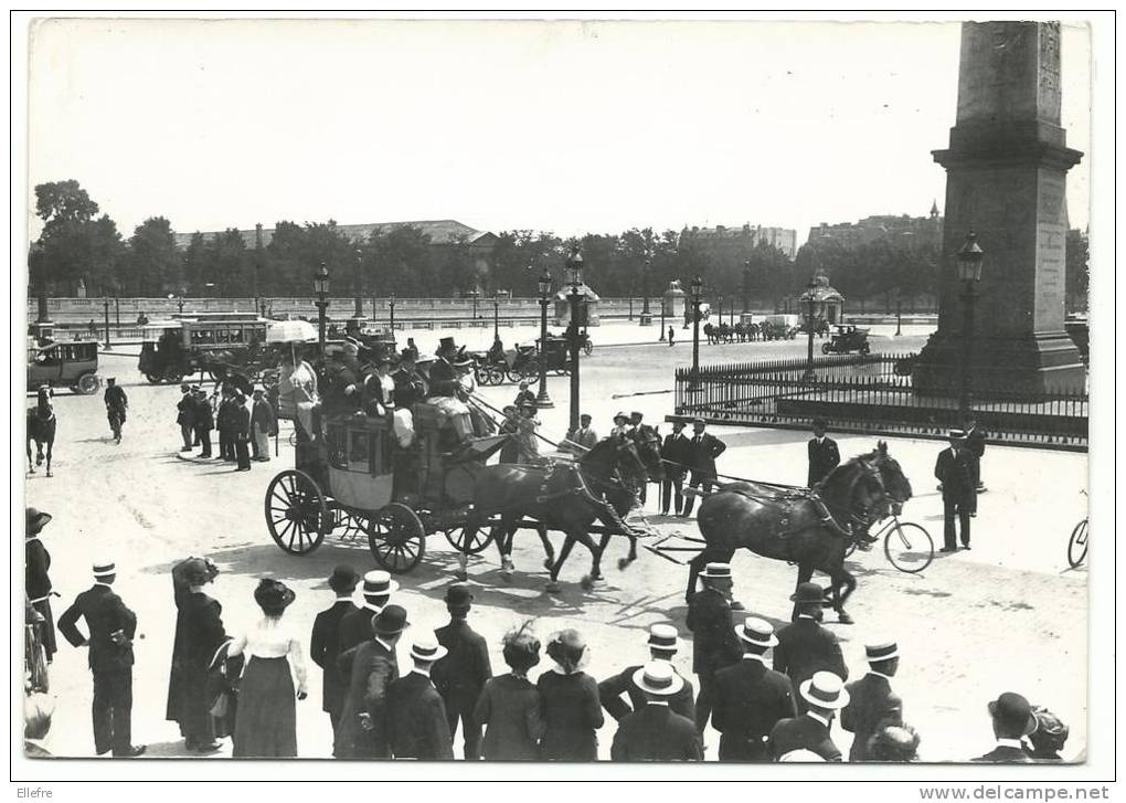 PARIS 1900 , Dilligence Et Autobus Place De La Concorde Plan Animé - Taxis & Fiacres