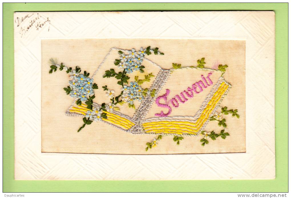 CPA Brodée - LIVRE SOUVENIR - 2 Scans - Embroidered