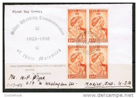 NORTHERN RHODESIA    Scott # 48 (Blk Of 4) On FIRST DAY COVER  (Dec 1 1948) - Rhodésie Du Nord (...-1963)