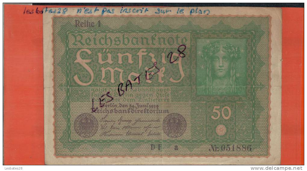 Billets De Banque, Allemagne, Reithe 1, Reichsbanknote, Sünfzig Mark, 50 MARK,  DEC  2019 - 219 - 1 Mark