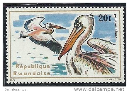 Rwanda 1975 Birds Aves Oiseaux Vegels - Aquatic Birds - Great White Pelican- Pelecanus Onocrotalus MH - Pélicans