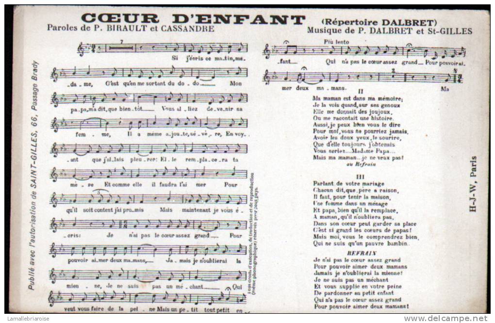 CHANSON: PARTITION -COEUR D'ENFANT - Chansonniers