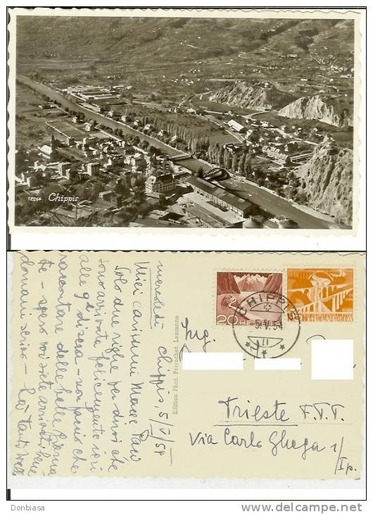 Chippis. Postcard 9x14 Travelled To Italy (Trieste) On 1954 - Chippis