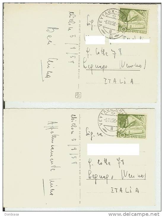 Chateau De Chillon (Montreux - Veytaux): Lot 2 Postcards 9x14 Travelled To Italy On 1958 (Cour Et Escelier D'Honneur...) - Veytaux