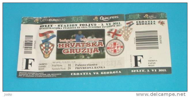 CROATIA : GEORGIA - Uefa Euro 2012. Qualifying Football Match * Ticket Billet Soccer Fussball Futbol Futebol Foot Calcio - Match Tickets
