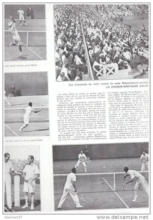 Rolland Garros   1933 Tennis     PHOTOS  LA GRANDE BRETAGNE GAGNE - Autres & Non Classés