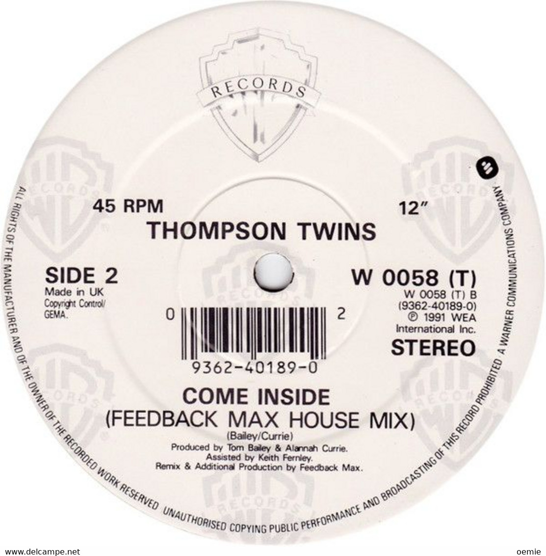 THOMPSON  TWINS  °  COME INSIDE - 45 T - Maxi-Single