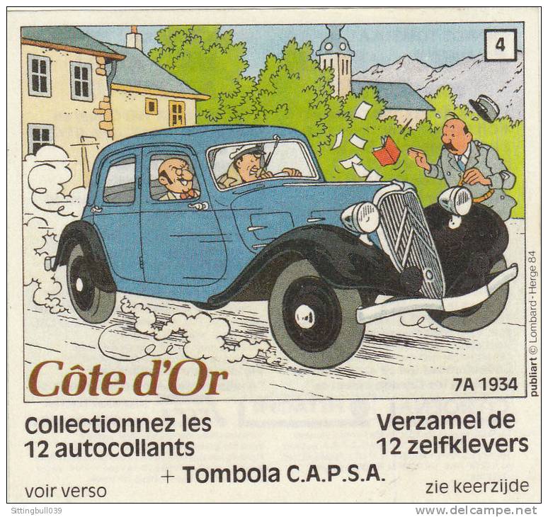 TINTIN. Collectionnez Les 12 Autocollants Tintin Et Les CITROËN Célèbres. PUB Chocolat Côte D´Or. 1984. Autocollant N° 4 - Stickers