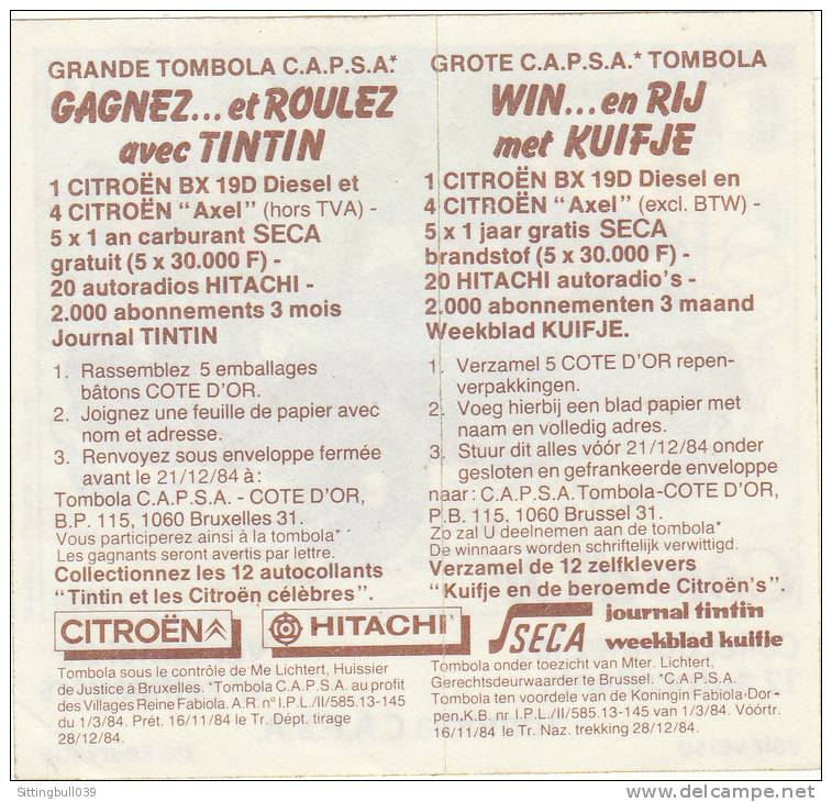 TINTIN. Collectionnez Les 12 Autocollants Tintin Et Les CITROËN Célèbres. PUB Chocolat Côte D´Or. 1984. Autocollant N° 4 - Autocollants