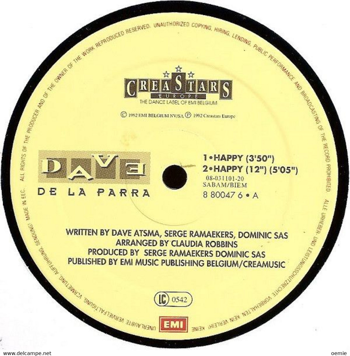 DAVE DE LA PARRA  °  HAPPY - 45 T - Maxi-Single