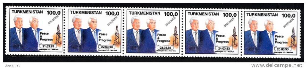 TURKMENISTAN 1993, CLINTON Et NIYAZOV, VISITE ETATS-UNIS, SURCHARGES OVPT SPECIMEN, 5 Valeurs Neufs. R813 - Turkmenistán