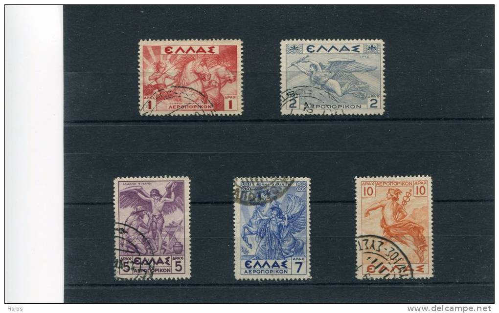 1937/39-Greece- "Mythological (re-issue)" Airpost- Complete Set Used - Gebruikt