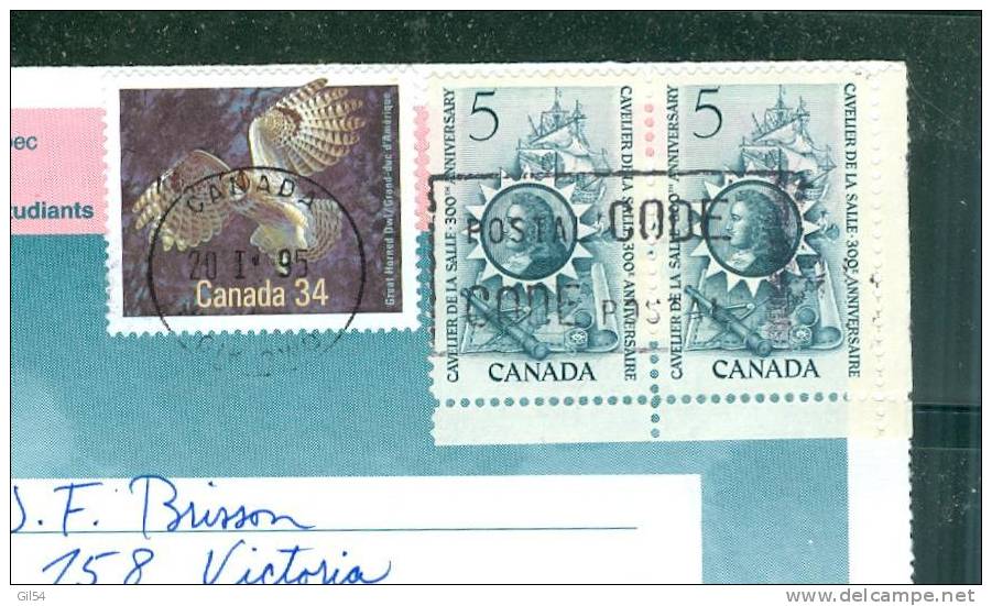 Carte Accusé De Reception Du Canada Affranchie Pour Sherbrooke En 1995  - LL15315 - Covers & Documents