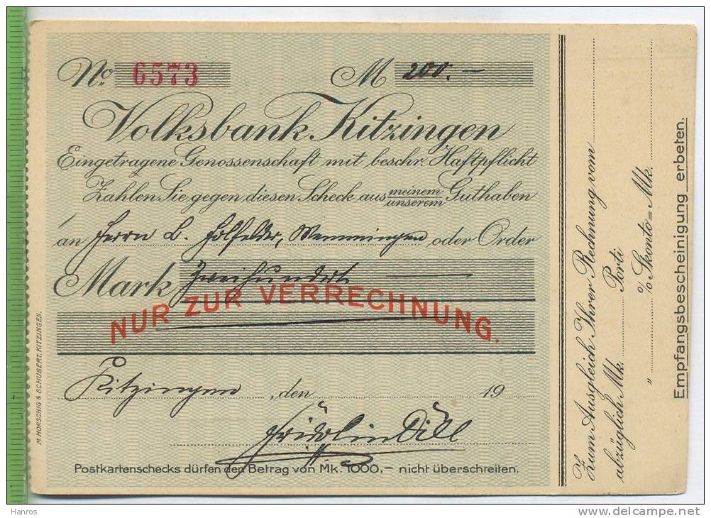 Postkartenscheck, Volksbank Kitzingen, Nr. 6573 - Kitzingen