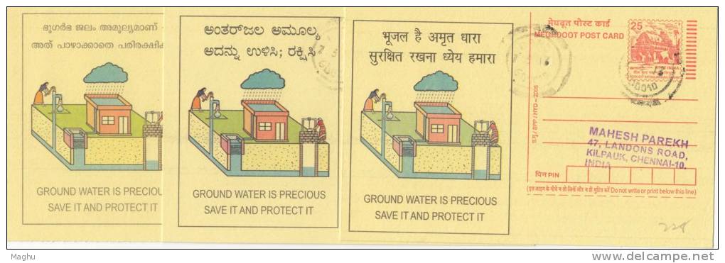 "Ground Water Is Precious, Save And Protect", 3 Diff., Language Environemnt, BedRocks, Mineral, Health, Meghdoot Used - Umweltschutz Und Klima