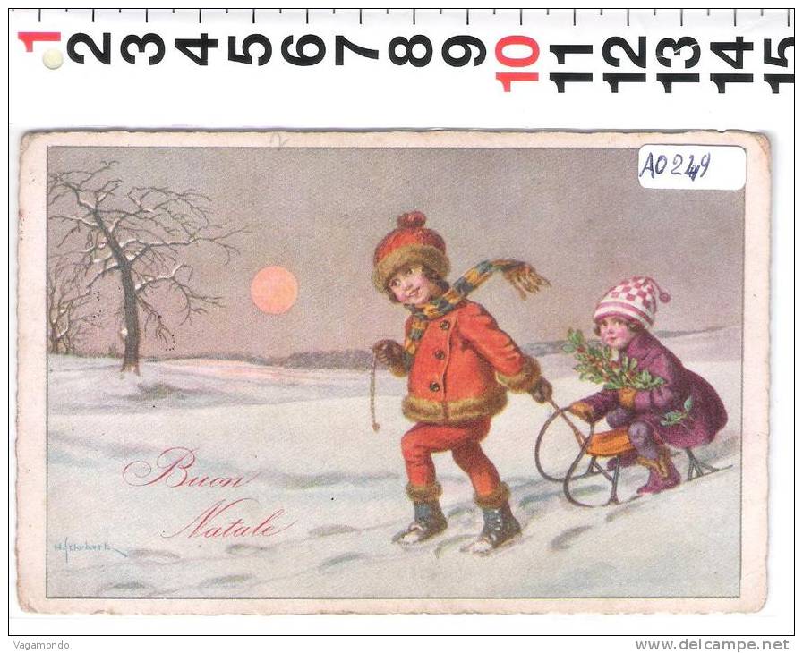 A0249  CARTOLINA ILLUSTRATA SCHUBERT BAMBINI CON SLITTINO BUON NATALE - Schubert