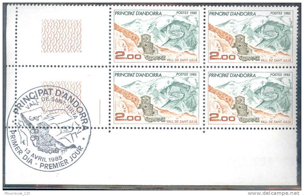 Andorre Français - Bloc De 4 Timbres Y&T N°338 ** - Cachet 1er Jour 13 Avril 1985 - Blocks & Sheetlets