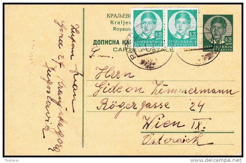 Yugoslavia 1937, Uprated Postal Stationery To Wien - Brieven En Documenten