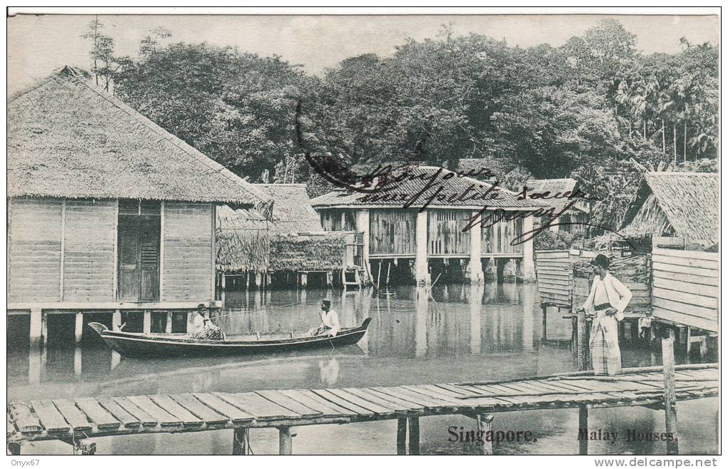 SINGAPORE-CHINE-CHINA- ASIE-ASIEN - Malay Houses - Boat- Bateau -  VOIR 2 SCANS - - China