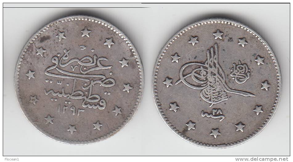 TURQUIE - TURKEY **** 2 KURUSH AH1293-28 (1902) ABDUL HAMID II - ARGENT - SILVER **** EN ACHAT IMMEDIAT !!! - Türkei