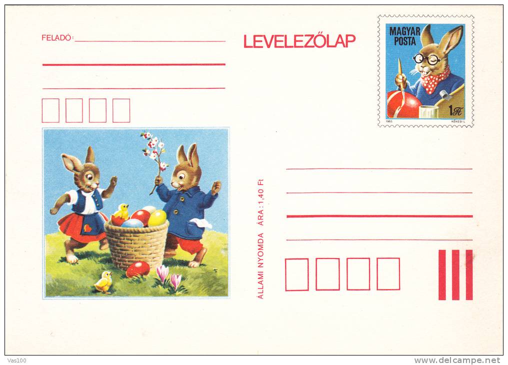 RABBITS, LAPINS, STATIONERY CARD, PC, UNUSED, HUNGARY - Conejos