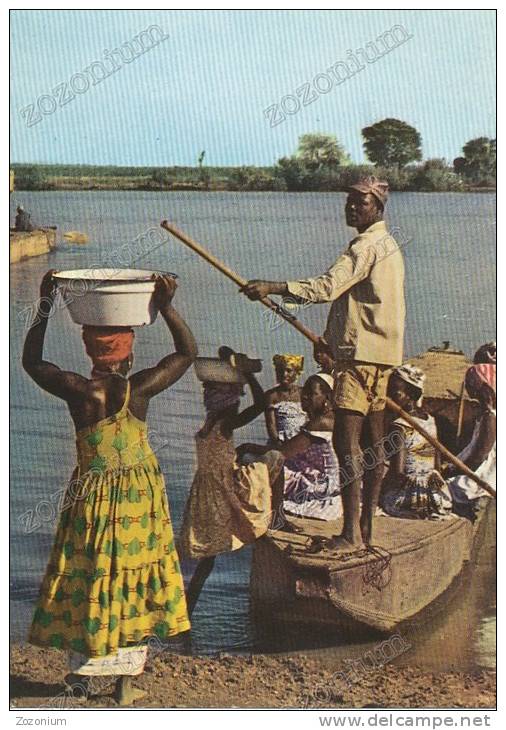 Ghana, Gunee, Families On The Tinkisso River, Familles Sur La Rivière, Ethnic ,old Postcard - Ghana - Gold Coast