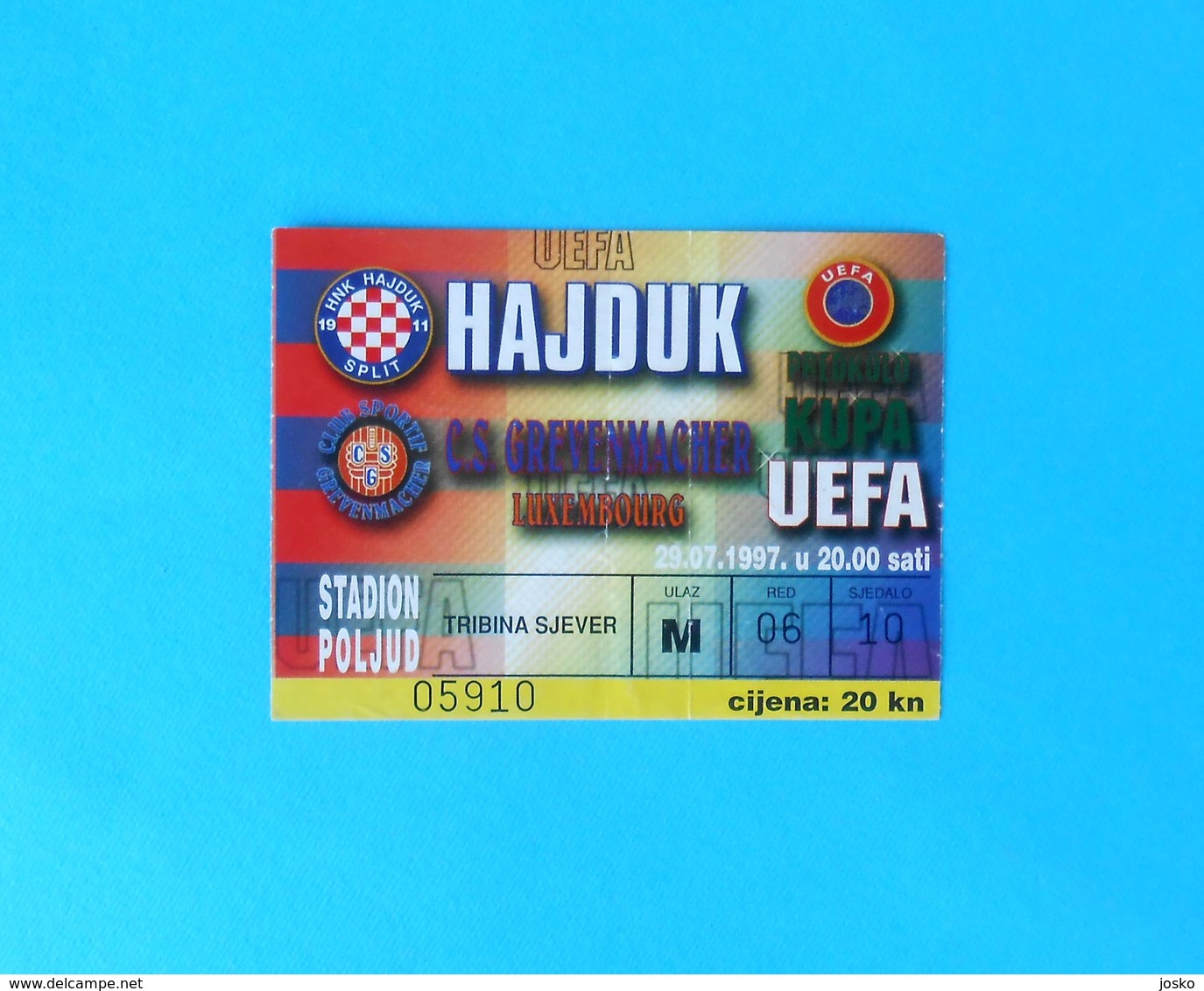 HAJDUK V CS GREVENMACHER - 1997. UEFA CUP Qual. Football Match Ticket Billet Foot Soccer Fussball Calcio Luxembourg - Tickets D'entrée