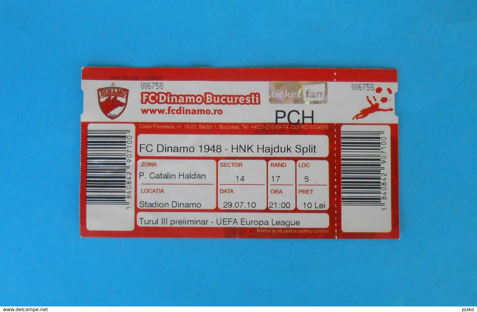 FC DINAMO Bucharest V HAJDUK - 2010. UEFA EUROPA LEAGUE Qualif. Football Match Ticket Soccer Billet Bucuresti Romania - Tickets - Entradas