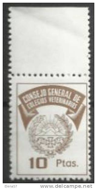 0607-SELLO FISCAL CONSEJO GENERAL COLEGIO VETERINARIOS SPAIN REVENUE 10 PESETAS.FISCAUX STEMPELMARKEN. - Revenue Stamps