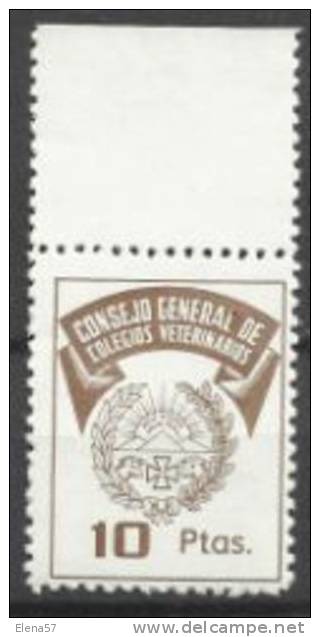 3056-SELLO FISCAL CONSEJO GENERAL COLEGIO VETERINARIOS SPAIN REVENUE 10 PESETAS.FISCAUX STEMPELMARKEN. - Revenue Stamps