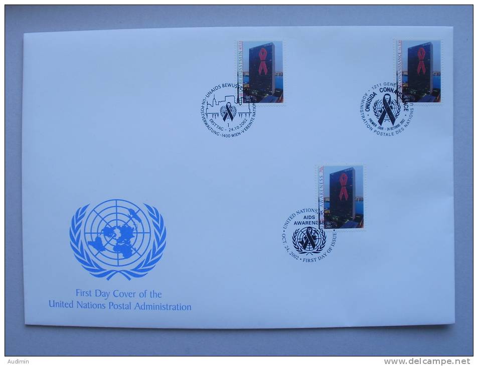 UNO TRIO-FDC (77) AIDS-Bekämpfung Auf Genfer-Cachet - New York/Geneva/Vienna Joint Issues