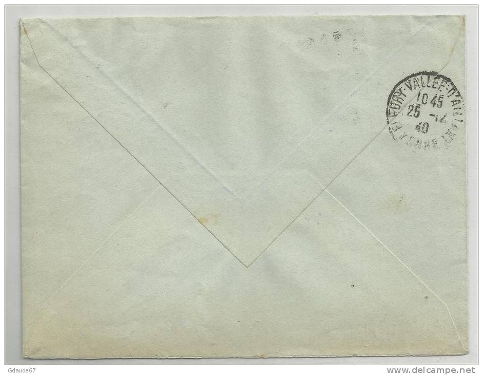 1940 - ENVELOPPE De FLEURY LA VALLEE (YONNE) INADMISE REEXPEDIEE - SEUL SUR LETTRE IRIS - Briefe U. Dokumente