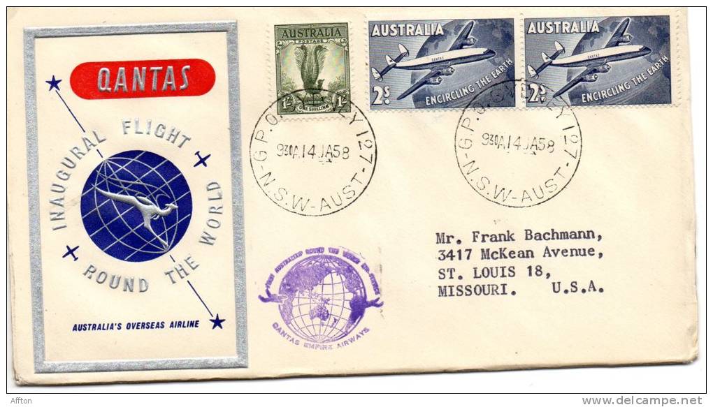 Australian Round The World Series 1958 Cover - Briefe U. Dokumente