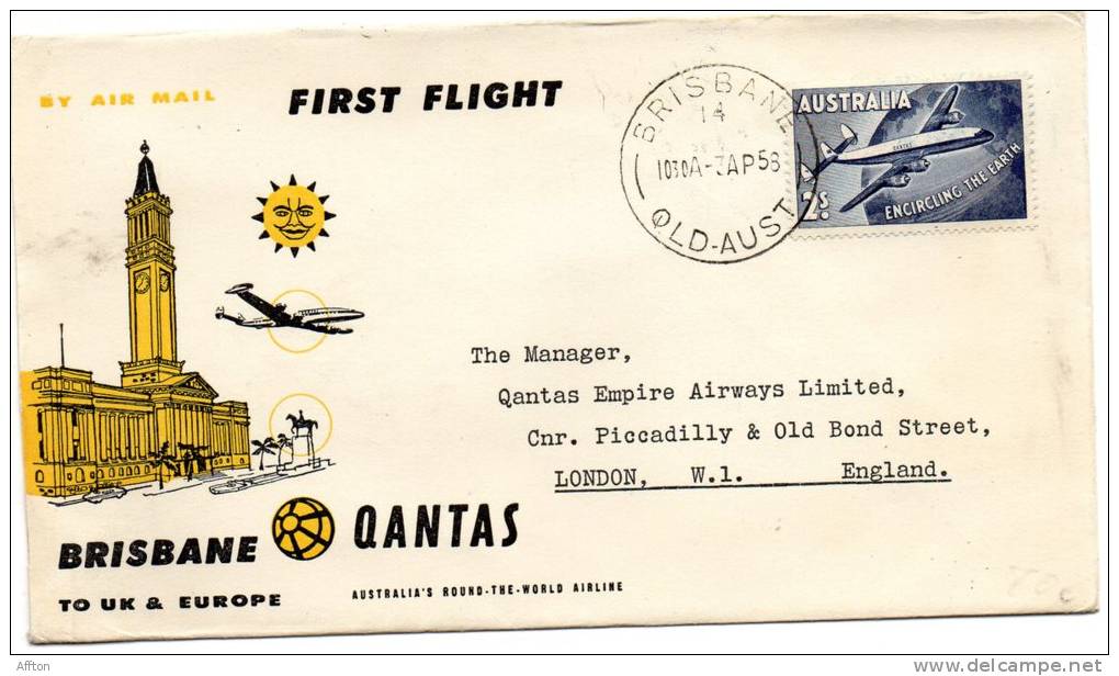 Brisbane To UK And Europe 1958 Air Mail Cover - Cartas & Documentos