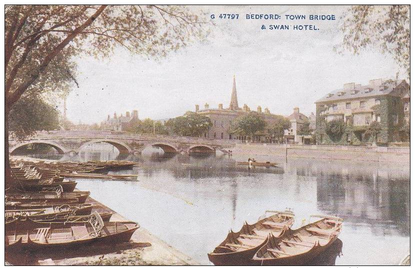 Town Bridge &amp; Swan Hotel Bedford Bedfordshire Postcard (BED6543) - Bedford